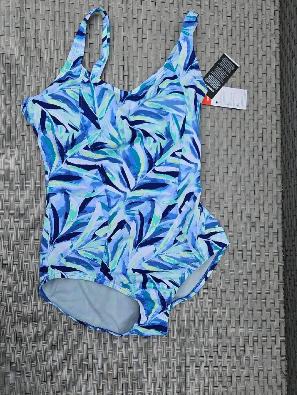NEW With TAGS Speedo Blue Leaf-Print One-Piece Moderate Cut Endurance Swimsuit